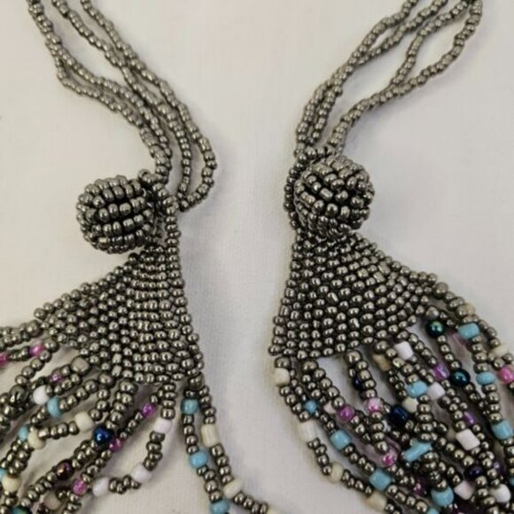 Necklace Costume Women Jewelry Multi Layered Gray Soft Colors Beaded - Picture 7 of 9